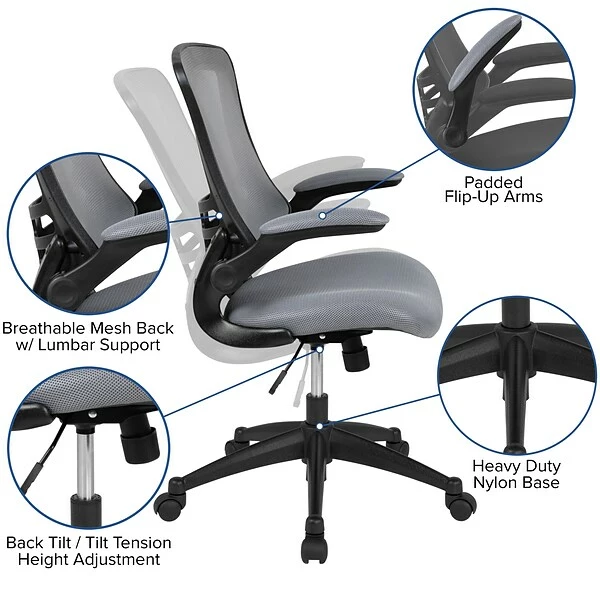 Flash Furniture Kelista Ergonomic Mesh Swivel Mid-Back Task Office Chair, Dark Gray (BLX5MDKGY) 5 Flash Furniture Kelista Ergonomic Mesh Swivel Mid-Back Task Office Chair, Dark Gray (BLX5MDKGY) - Image 5