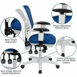 Flash Furniture Nicholas Ergonomic Mesh Swivel Mid-Back Multifunction Executive Office Chair, Blue/White Frame (HL0001WHBLUE) -Office Chairs Sale sp137088873 s7