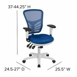 Flash Furniture Nicholas Ergonomic Mesh Swivel Mid-Back Multifunction Executive Office Chair, Blue/White Frame (HL0001WHBLUE) -Office Chairs Sale sp137088875 s7