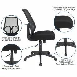 Flash Furniture Salerno Series Armless Ergonomic Mesh Swivel High Back Office Chair, Black (GOWY193ABK) -Office Chairs Sale sp137090309 s7