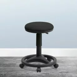 Flash Furniture Fabric Ergonomic Stool With Foot Ring, Black (WL905DG)