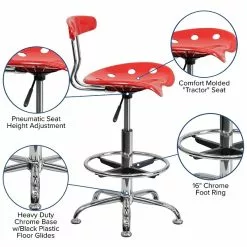 Flash Furniture Vibrant Drafting Stools With Tractor Seat (LF215CHYTOMATO) -Office Chairs Sale sp137098307 s7
