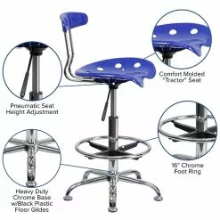Flash Furniture Vibrant Drafting Stools With Tractor Seat (LF215NTCLBLUE) -Office Chairs Sale sp137098312 s7