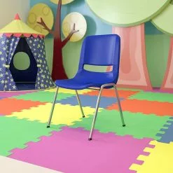 Flash Furniture Hercules Series Molded Plastic Shell Stackable Chair With Chrome Frame, Navy