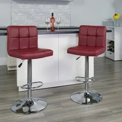 Belnick Flash Furniture Contemporary Vinyl Adjustable Height Barstool With Back, Burgundy, 2-Pieces (2DS810MODBURGGG)