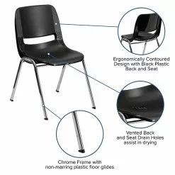 Flash Furniture Hercules Shell Ergonomic Stack Chair With Chrome Frame And 16" Seat, Black -Office Chairs Sale sp137201828 s7