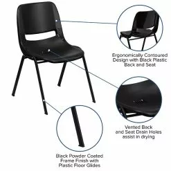 Flash Furniture Hercules Shell Ergonomic Stack Chair With Black Frame And 14" Seat, Black -Office Chairs Sale sp137201834 s7