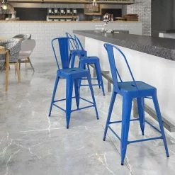 Flash Furniture Contemporary Metal Restaurant Counter Height Stool, Blue (CH3132024GBBL)