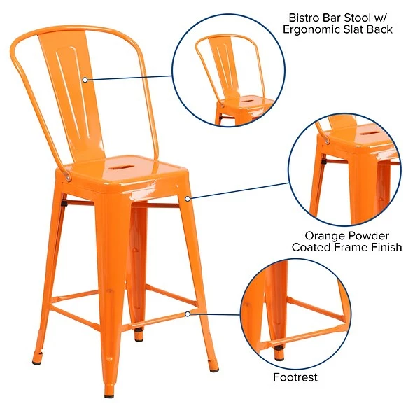 Flash Furniture Contemporary Metal Restaurant Counter Height Stool, Orange (CH3132024GBOR) 4 Flash Furniture Contemporary Metal Restaurant Counter Height Stool, Orange (CH3132024GBOR) - Image 4