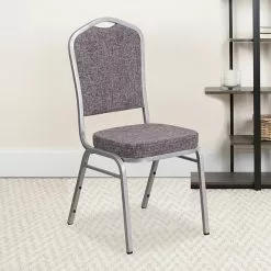 Flash Furniture Crown Back Stacking Banquet Chair With Herringbone Fabric And Thick Seat, Silver Frame, 4/Pack (4FDC01S12GG)