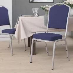 Flash Furniture HERCULES Series Crown Back Stacking Banquet Chair With Navy Fabric And 2.5'' Thick Seat, Silver Frame