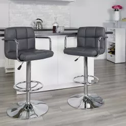 Flash Furniture Contemporary Vinyl Adjustable Height Barstool With Back, Gray (CH102029GY)
