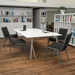 Flash Furniture HERCULES Vinyl Office Stacking Chair, Silver Vein/Black (4-XU-60153-BK-VYL-GG)