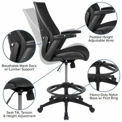Flash Furniture Nylon Drafting Chair With Footrest And Lumbar Support, Black (BL-ZP-809D-BK-GG) -Office Chairs Sale sp142045166 s7