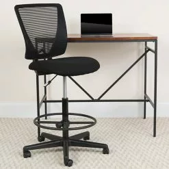 Flash Furniture Ergonomic Mid-Back Mesh Drafting Chair With Black Fabric Seat And Adjustable Foot Ring [GO-2100-GG]
