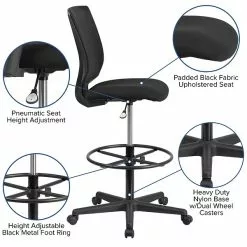 Flash Furniture Ergonomic Mid-Back Mesh Drafting Chair With Black Fabric Seat And Adjustable Foot Ring [GO-2100-GG] -Office Chairs Sale sp144375309 s7