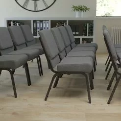 Flash Furniture HERCULES 21'' Church Chairs W/3.75'' Seat Silver Vein Frame (XUCH0221GYSV)