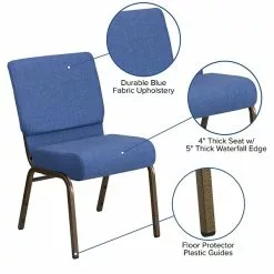 Flash Furniture HERCULES Series 21'' Extra Wide Blue Fabric Stacking Church Chair With 4'' Thick Seat, Gold Vein Frame -Office Chairs Sale sp154587898 s7