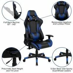 Flash Furniture X20 Ergonomic LeatherSoft Swivel Reclining Gaming Chair, Blue (CH1872301BL) -Office Chairs Sale sp154745682 s7