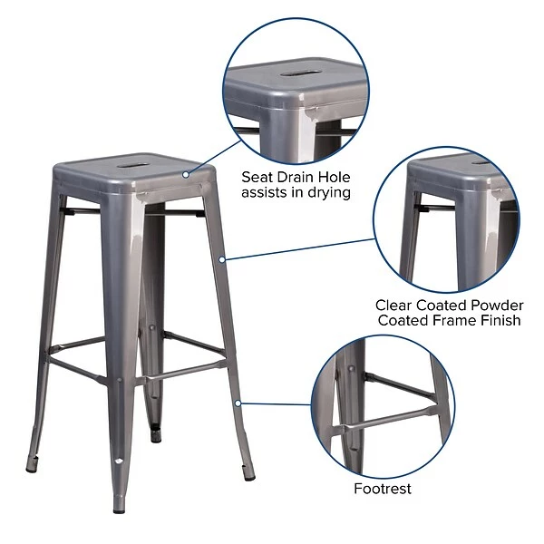 Flash Furniture Contemporary Metal Restaurant Barstool, Clear Coated (XUDGTP000430) 3 Flash Furniture Contemporary Metal Restaurant Barstool, Clear Coated (XUDGTP000430) - Image 3