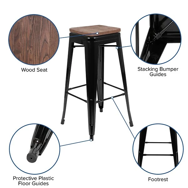 Flash Furniture Metal 30" High Indoor Bar Stool, Black, 4-Pieces (4ET31320W30BKR) 4 Flash Furniture Metal 30" High Indoor Bar Stool, Black, 4-Pieces (4ET31320W30BKR) - Image 4