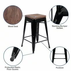 Flash Furniture Metal 24" High Counter-Height Bar Stool, Black, 4-Pieces (4ET31320W24BKR) -Office Chairs Sale sp155707233 s7