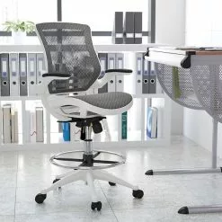 Flash Furniture Mesh Mid-Back Drafting Stool With Lumbar Support, Gray/White (BLLB8801XDGRWH)