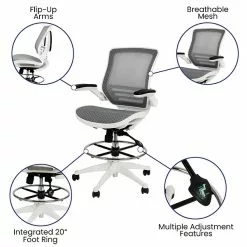 Flash Furniture Mesh Mid-Back Drafting Stool With Lumbar Support, Gray/White (BLLB8801XDGRWH) -Office Chairs Sale sp155712753 s7