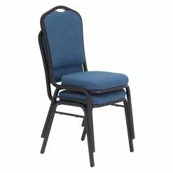 National Public Seating NPS 9300 Series Deluxe Fabric Upholstered Stack Chair, Natural Blue/Black Sandtex, 2 Pack (9374-BT/2)