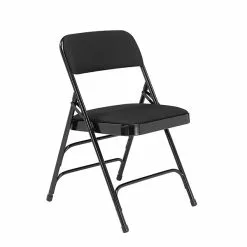 National Public Seating NPS 2300 Series Fabric Padded Triple Brace Double Hinge Premium Folding Chairs, Midnight Black/Black, 4 Pack (2310/4)