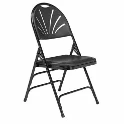 National Public Seating NPS 1100 Series Polyfold Fan Back Triple Brace Double Hinge Folding Chairs, Black/Black, 4/Pack (1110/4)