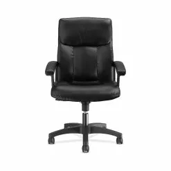HON® HON SofThread Leather High-Back Executive Chair, Center-Tilt, Fixed Arms, Black (BSXVL151SB11)