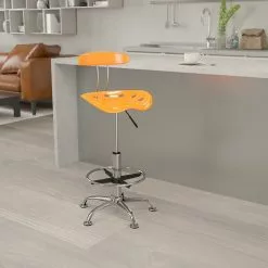 Flash Furniture Low Back Polymer Drafting Stool With Tractor Seat, Vibrant Orange