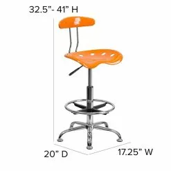 Flash Furniture Low Back Polymer Drafting Stool With Tractor Seat, Vibrant Orange -Office Chairs Sale sp80657973 s7