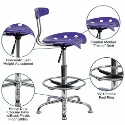 Flash Furniture Low Back Polymer Drafting Stool With Tractor Seat, Vibrant Violet (LF215VIOLET) -Office Chairs Sale sp80657980 s7