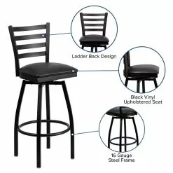 Flash Furniture Traditional Vinyl Restaurant Swivel Barstool With Back, Black (XU6F8BLDSWVBKV) -Office Chairs Sale sp81131004 s7