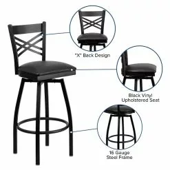 Flash Furniture Traditional Vinyl Restaurant Swivel Barstool With Back, Black (XU6F8BXSWVBKV) -Office Chairs Sale sp81131042 s7