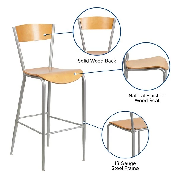 Flash Furniture Invincible Series Traditional Wood Restaurant Barstool, Natural (XUDG60218B) 3 Flash Furniture Invincible Series Traditional Wood Restaurant Barstool, Natural (XUDG60218B) - Image 3
