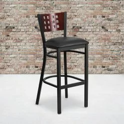 Flash Furniture Traditional Vinyl Restaurant Barstool With Back, Black (XUDG118MAHBBKV)