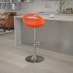 Flash Furniture Contemporary Plastic Adjustable Height Barstool With Back, Orange (CHTC31062ORG)